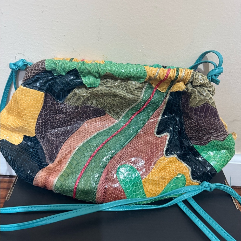 Multicolor Patchwork Drawstring Bag - image 1